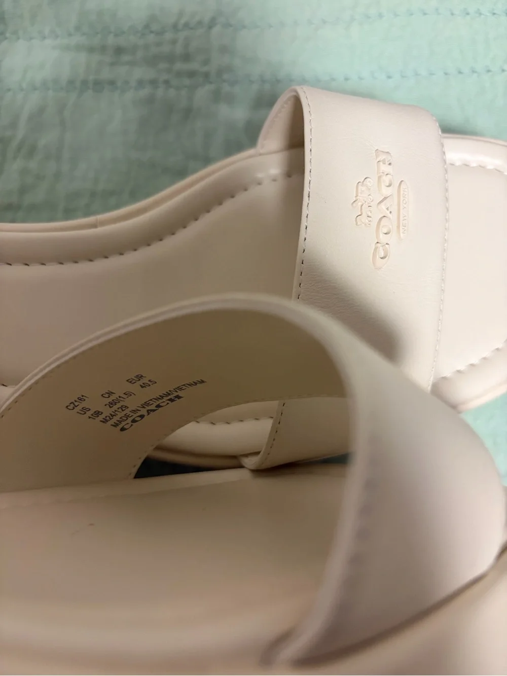Coach “Gale” 2026 Cream Leather Platform Wedge Sandals with Ankle Strap Sz 10B